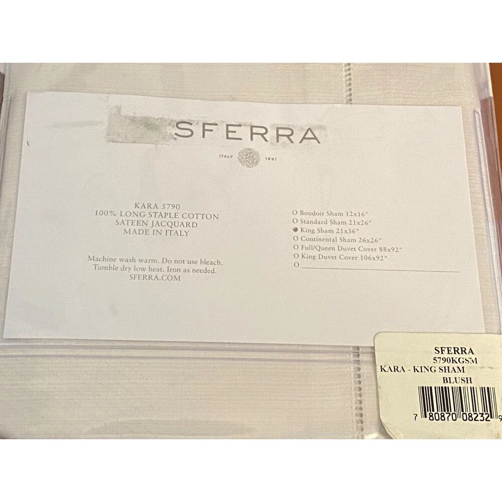 NIP SFERRA Kara 5790 King Pillow Sham 100% Cotton Sateen Jacquard ITALY Blush